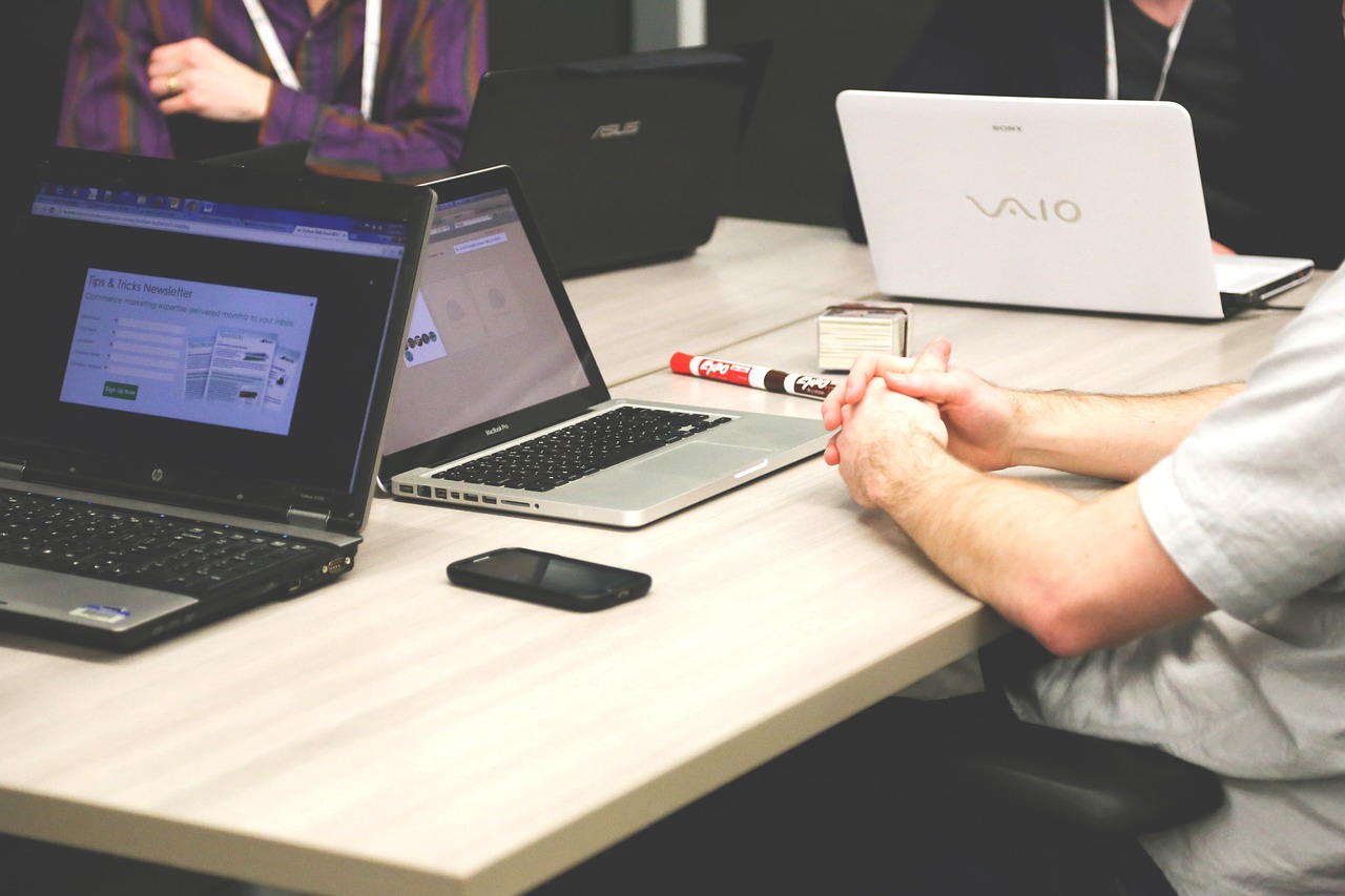 Multiple laptops on a table